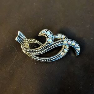 Large Vintage Crystal and Silver Brooch